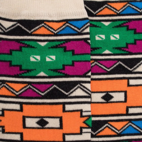 Men's cotton socks with colorful tribal geometries pattern - Beige Linen | Doré Doré