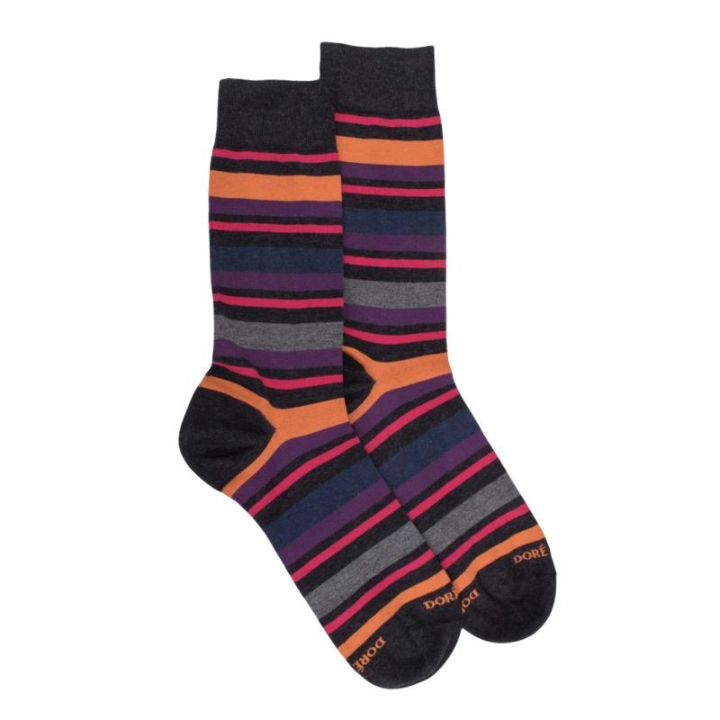 Men's striped cotton socks in different colors - Dark grey & Cherry | Doré Doré