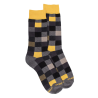 Men's checkered cotton socks - Oxford grey & yellow-orange