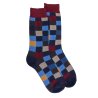 Men's checkered cotton socks - Blue & purple