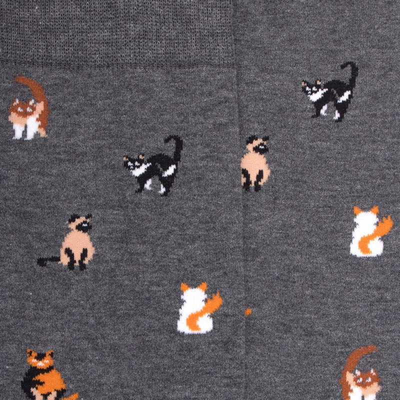 Men's cotton socks with cats repeat pattern - Oxford grey | Doré Doré