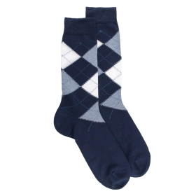 Men's cotton socks with intarsia  repeat pattern - Blue sailor | Doré Doré