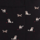 Men's cotton socks with dogs repeat pattern - Black | Doré Doré