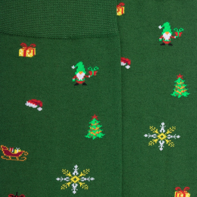 Men's cotton socks with Christmas motif - Green | Doré Doré