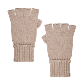 Unisex plain wool and cashmere fingerless gloves - Beige | Doré Doré