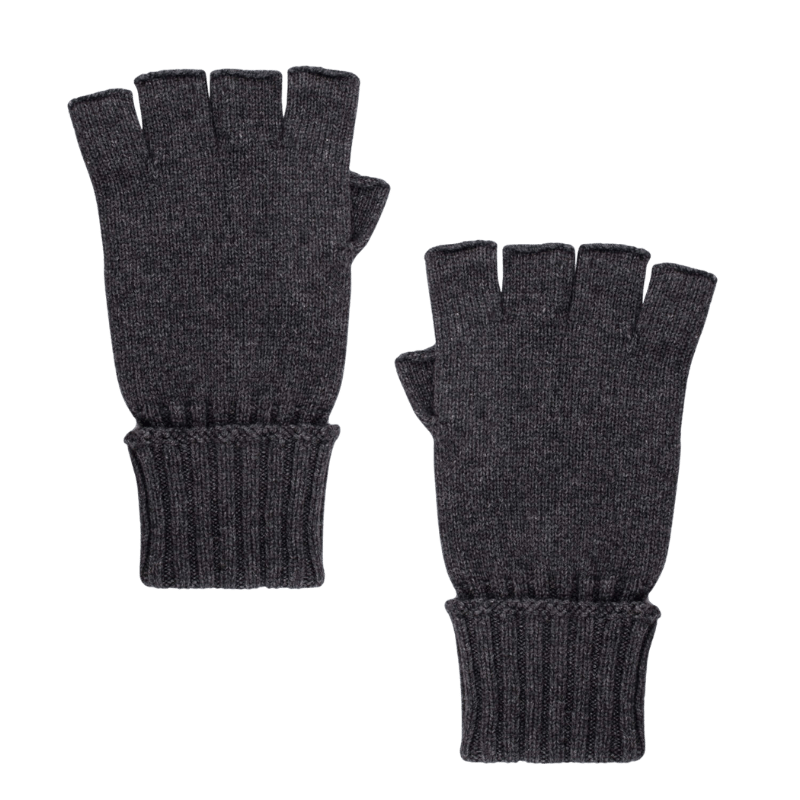 Unisex plain wool and cashmere fingerless gloves - Dark grey | Doré Doré