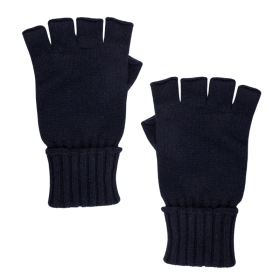 Unisex plain wool and cashmere fingerless gloves - Navy | Doré Doré