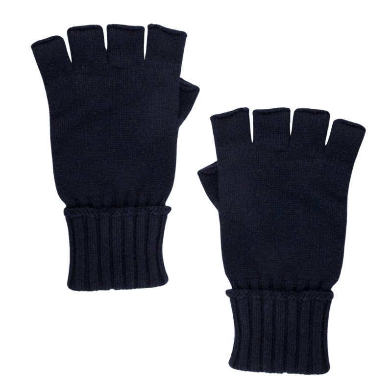 Unisex plain wool and cashmere fingerless gloves - Navy | Doré Doré