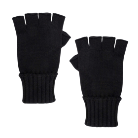 Unisex plain wool and cashmere fingerless gloves - Black | Doré Doré