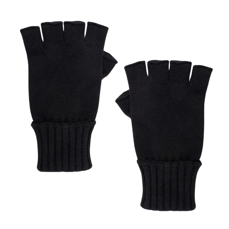 Unisex plain wool and cashmere fingerless gloves - Black | Doré Doré