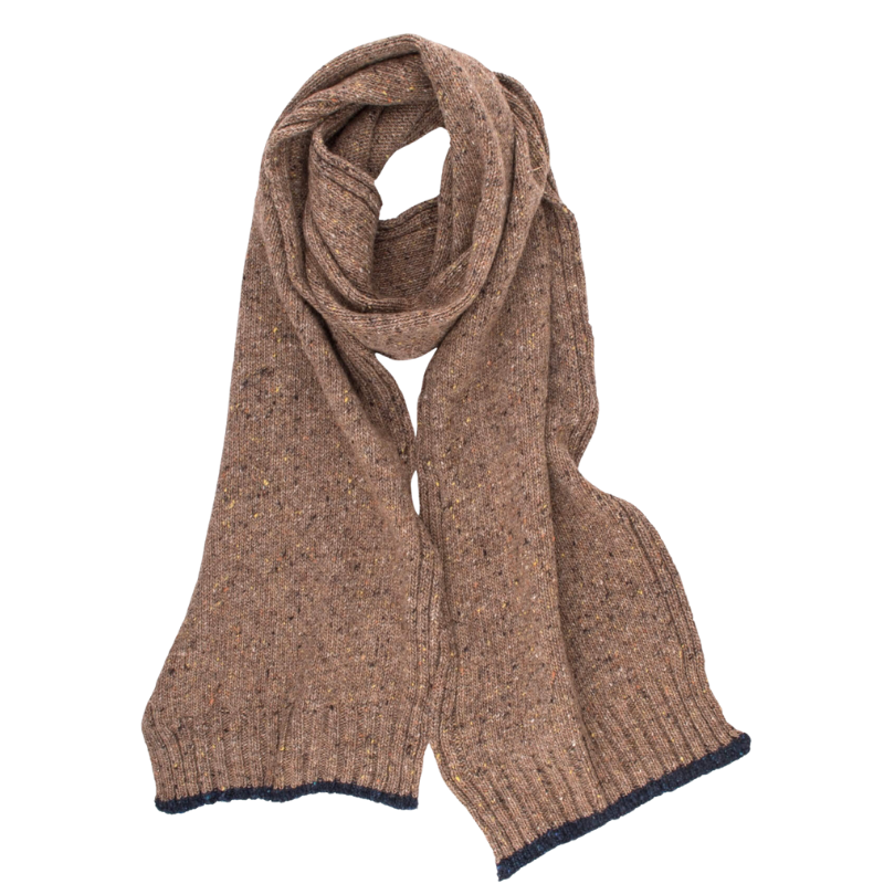Unisex plain wool scarf with contrasting border - Cream & dark blue | Doré Doré