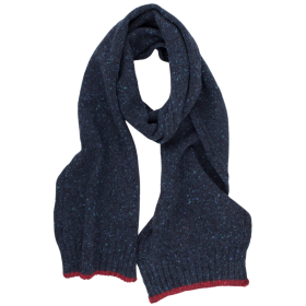 Unisex plain wool scarf with contrasting border - Dark blue & red | Doré Doré
