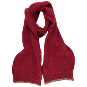 Unisex plain wool scarf with contrasting border - Amaranth red & Cream | Doré Doré