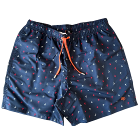 Swim shorts with white and red pattern- Blue | Doré Doré