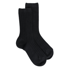 Children's soft cotton ribbed socks - Black | Doré Doré