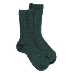 Children's soft cotton ribbed socks - Forest green | Doré Doré