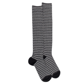Women's long geometric patterned cotton socks - Black | Doré Doré