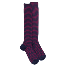 Women's long geometric patterned cotton socks - Navy Blue | Doré Doré