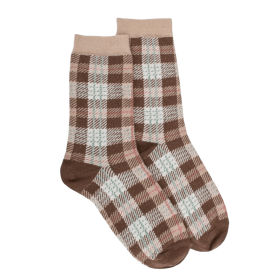 Women's glitter cotton tartan pattern socks - Brown | Doré Doré