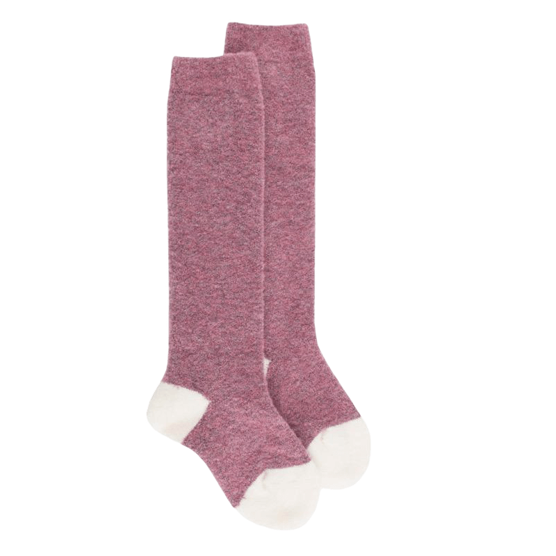 Fleece knee-high socks for kids - Bicolor pink and white | Doré Doré
