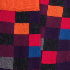 Kids' checkered cotton socks - Dark grey & orange | Doré Doré