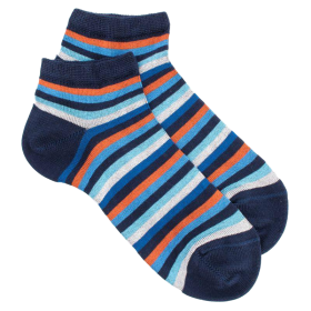 Children's cotton lisle striped ankle socks - Blue | Doré Doré