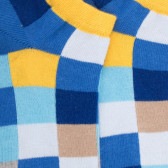 Kids' checkered cotton trainer socks - Azure & Yellow Papaya | Doré Doré