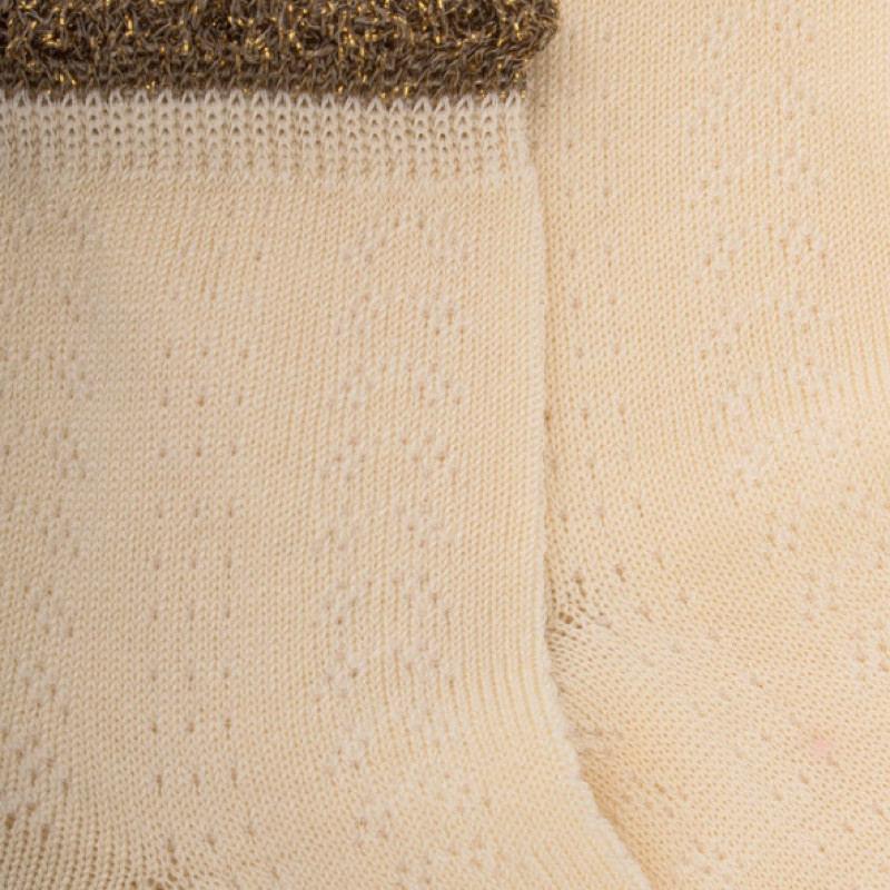 Kids' openwork cotton lisle ankle socks with glitter contrast cuff - Cream | Doré Doré