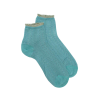 Women's openwork cotton lisle ankle socks with glitter contrast cuff - Teal | Doré Doré