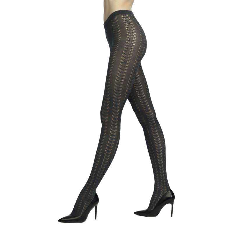 Openwork cotton tights with chevron pattern - Grey | Doré Doré