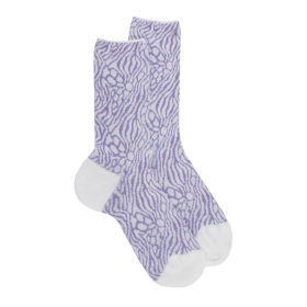 Women's cotton lisle elastic-free socks with zebra repeat pattern - White | Doré Doré