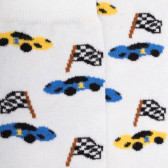 Kids' cotton socks with racing cars repeat pattern - White | Doré Doré