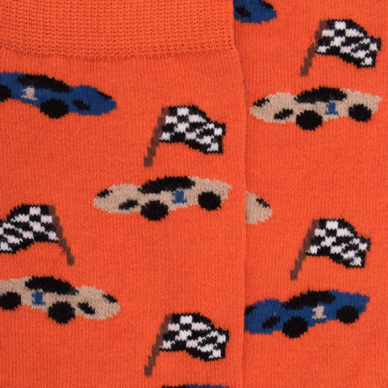 Kids' cotton socks with racing cars repeat pattern - Apricot | Doré Doré