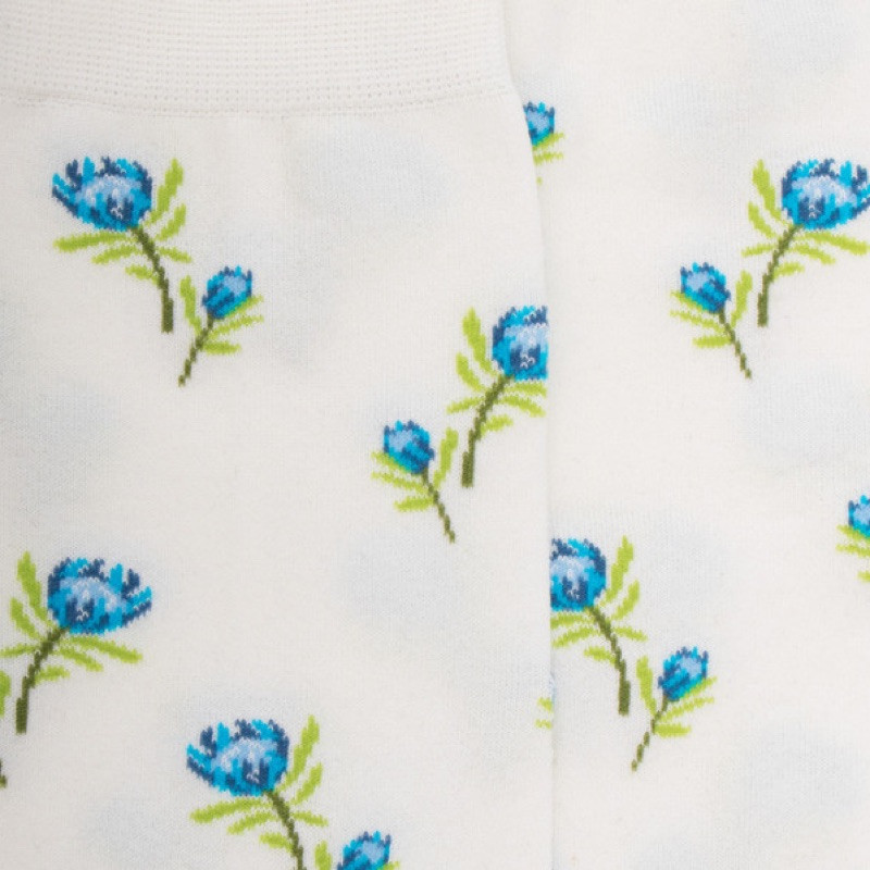 Women's cotton lisle socks with flowers repeat pattern - Cream | Doré Doré