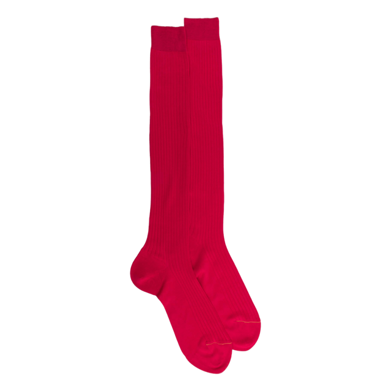 Men's fine gauge ribbed 100% cotton lisle knee-high socks - Cherry | Doré Doré