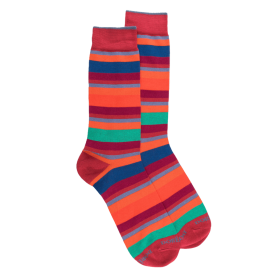 Men's striped cotton lisle socks - Red mullet colour | Doré Doré