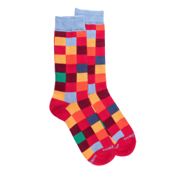 Men's checkered cotton socks - Red mullet colour | Doré Doré