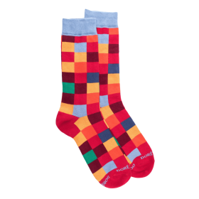 Men's checkered cotton socks - Red mullet colour | Doré Doré
