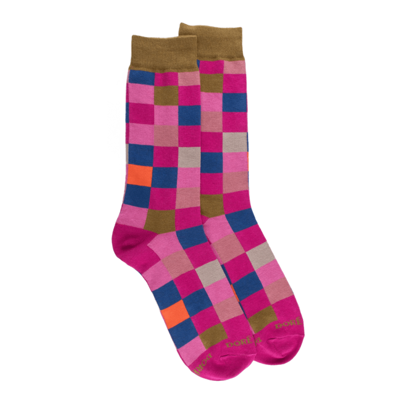 Men's checkered cotton socks - Pink Flamingo | Doré Doré