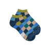 Kids' checkered cotton trainer socks - Blue Denim