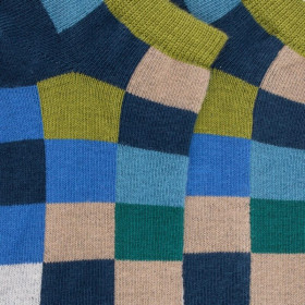 Kids' checkered cotton trainer socks - Blue Denim | Doré Doré