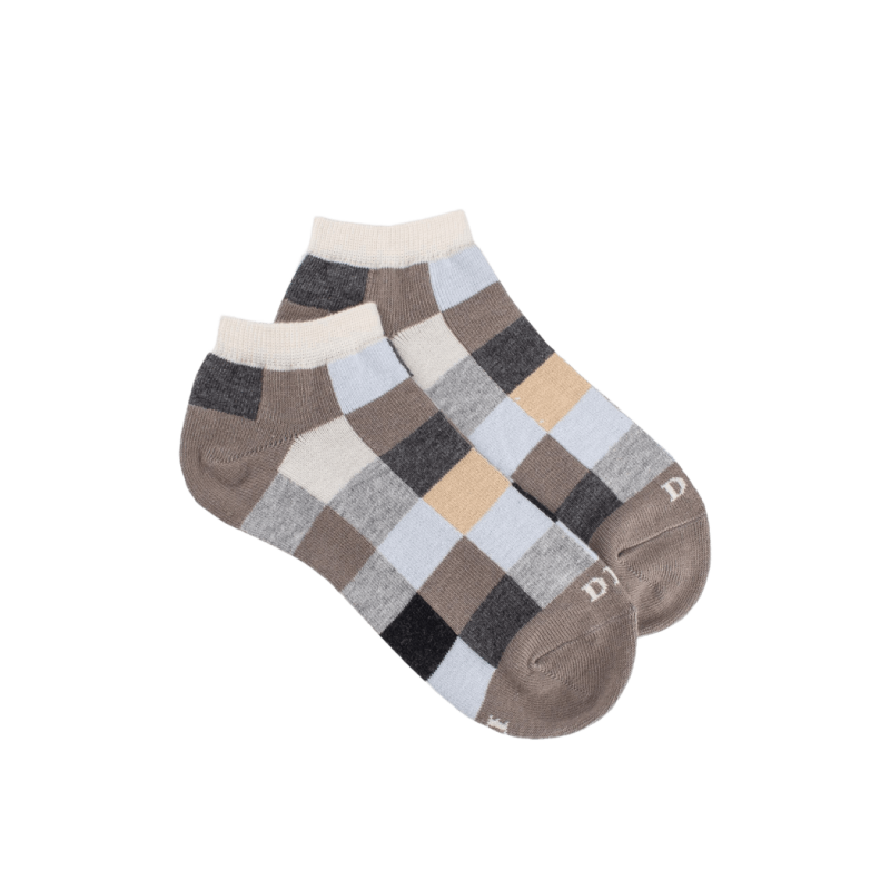 Kids' checkered cotton trainer socks - Grey | Doré Doré