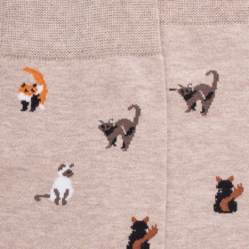 Men's cotton socks with cats repeat pattern - Beige Sahara | Doré Doré