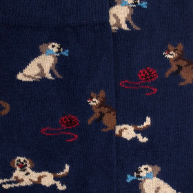 Children's cotton patterned socks dogs and cats - Royal Blue | Doré Doré