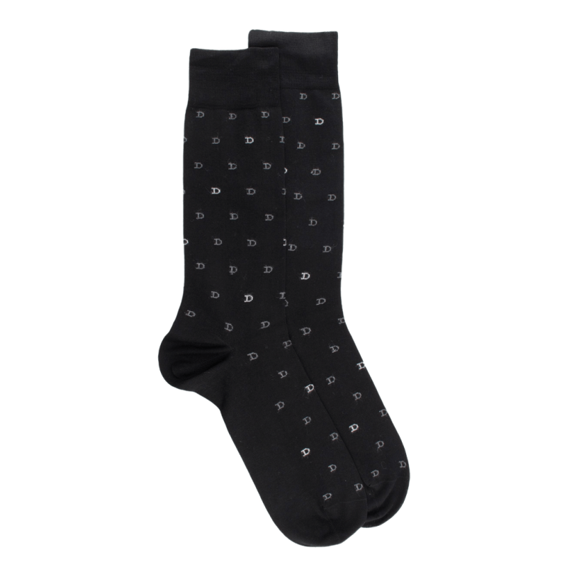 Men's lisle thread socks patterned small D in two colors - Black | Doré Doré