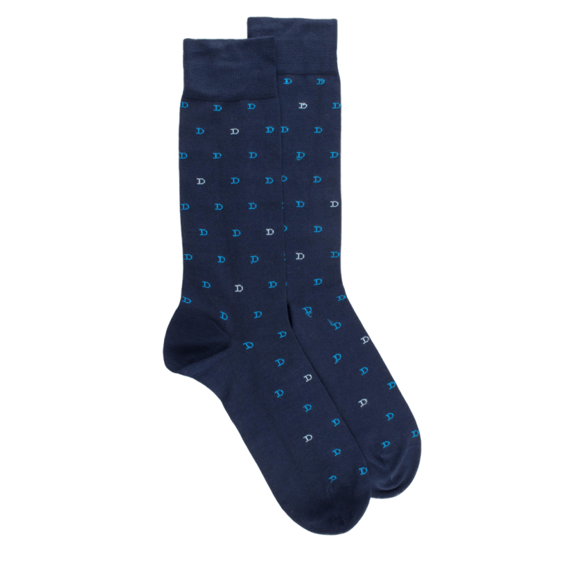 Men's lisle thread socks patterned small D in two colors - Blue sailor | Doré Doré