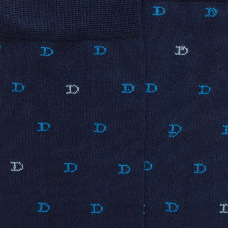 Men's lisle thread socks patterned small D in two colors - Blue sailor | Doré Doré