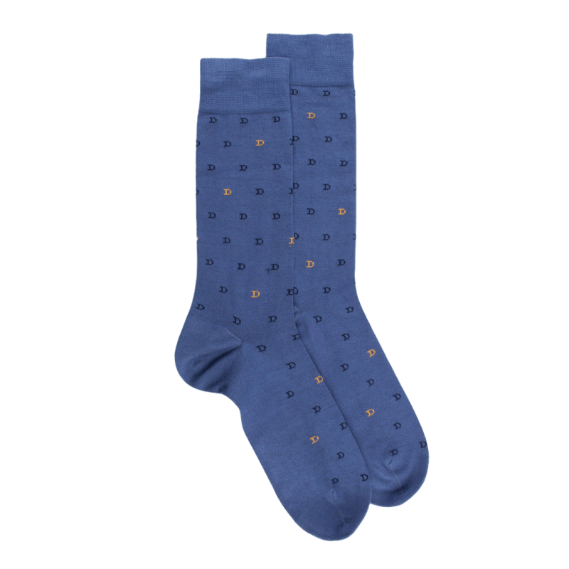 Men's lisle thread socks patterned small D in two colors - Blue | Doré Doré