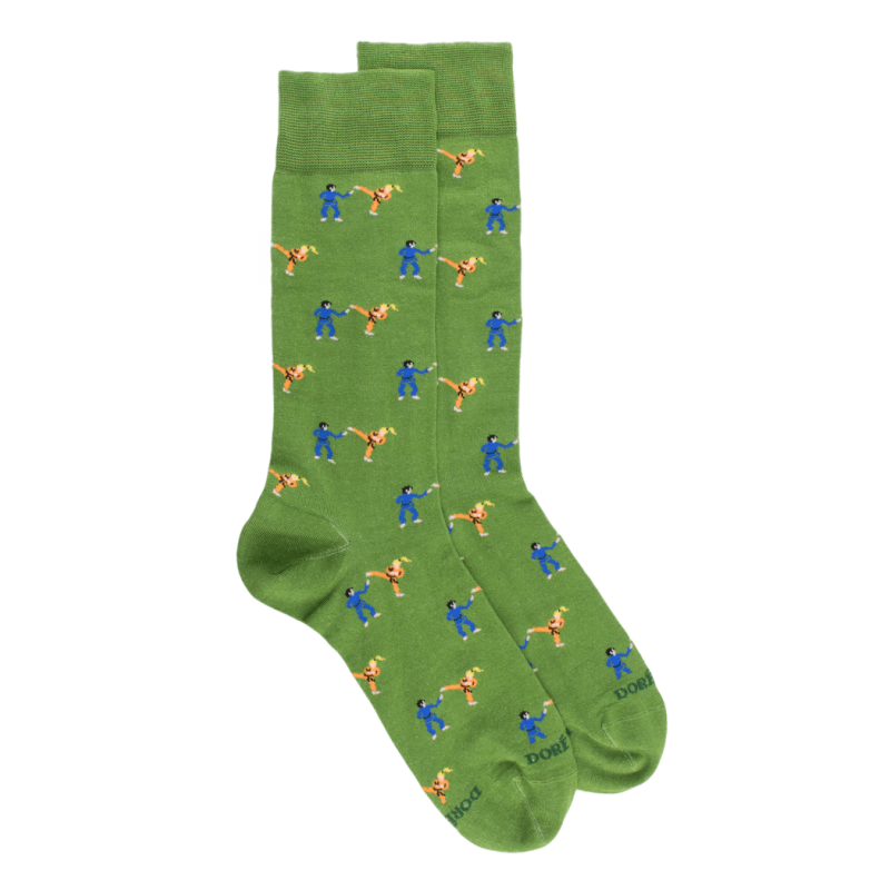 Men's Judo pattern socks in mercerized cotton - Green Country | Doré Doré