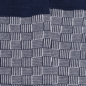 Men's socks in Fil d'Écosse cotton (mercerized cotton) patterned squares woven - Blue sailor | Doré Doré